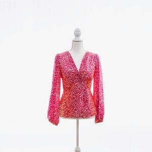 BCBGMaxAzria Red and Pink Heart Print Blouse